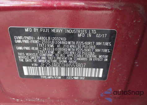 2017 Subaru Forester 2.5I Premium from USA, damaged, VIN JF2SJAGC0HH553807